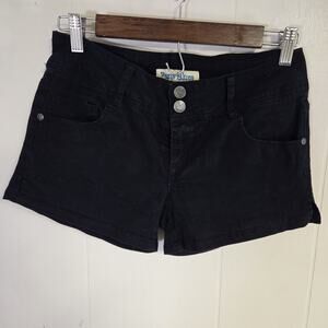 Y2K Vintage Paris Blues Black Jean Shorts Low Rise Size 5 Juniors